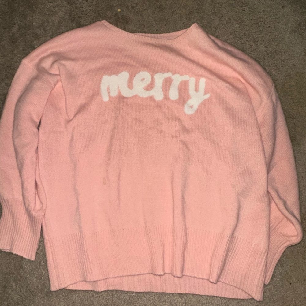 Pink Sweater with 'Merry' Design